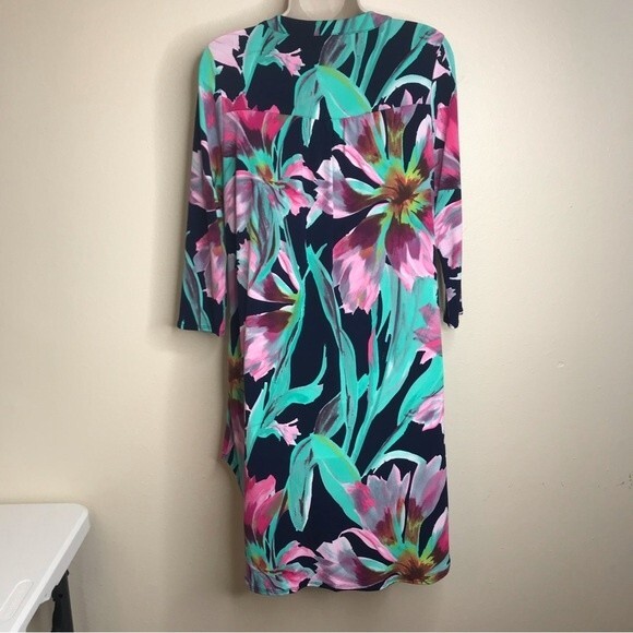 Peach Love California Popover Large Navy Floral Shirttail Dress Women Large - Picture 5 of 11